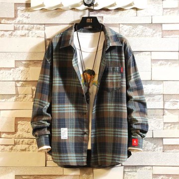 胖子日系格子襯衫男大碼ifashion長袖襯衣潮牌春秋冷淡風休閑外套