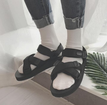 FINDSENSE品牌 男 時尚 潮 休閒 增高 魔術貼 PVC 沙滩涼鞋 拖鞋 黑