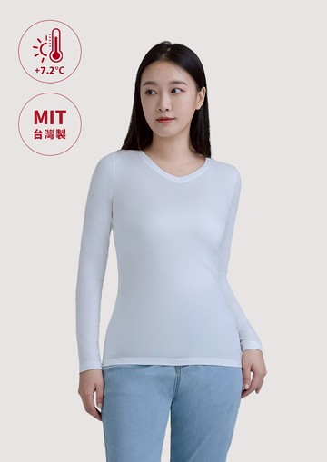 暖機能輕絨彈力V領發熱衣