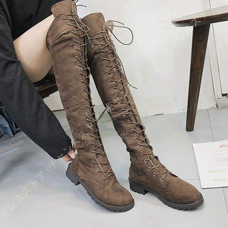 レディース 編み上げブーツ ロングブーツ 黒 スエード調 黒 身長 ニーハイブーツ レースアップブーツ ロング 太ヒール ブーツ ダンス ブーツ ふくらはぎ 通販 Lineポイント最大0 5 Get Lineショッピング