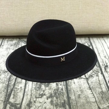 秋冬毛呢帽子女歐美英倫復古水鉆大檐禮帽韓版百搭休閑羊毛爵士帽1入