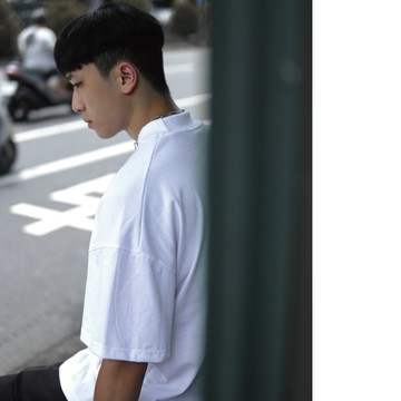 AMERO 男女同款 小高領 T恤 短袖 寬大版型 落肩 素面