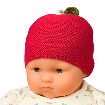 akachan honpo - 有機棉針織帽-水果-酒紅色