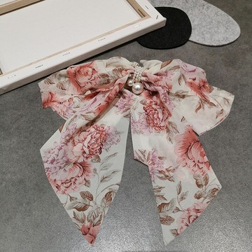 碎花大蝴蝶結珍珠飄帶發夾女夏后腦勺發卡網紅年新款頭花頭飾