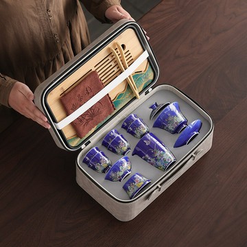 霽藍描金茶具套裝禮盒家用創意個性功夫茶禮盒裝伴手禮送長輩客戶