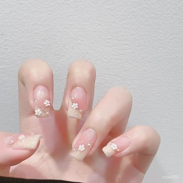 ✨Hannah✨春夏短款法式手工穿戴甲溫柔小花美甲學生日常百搭甜美2025新款手工穿戴甲 51XO