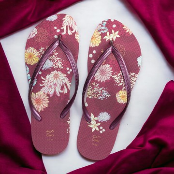 女款防滑防水夾腳拖鞋 人字拖 露台上的波麗 緋紅色