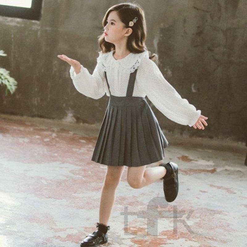 子供服 ワンピースセット シャツ ストラップスカート 女の子 秋服 お洒落 ガールズ 長袖 レース 子供 セットアップ 入園式 入学式 七五三 結婚式 発表会 通販 Lineポイント最大get Lineショッピング