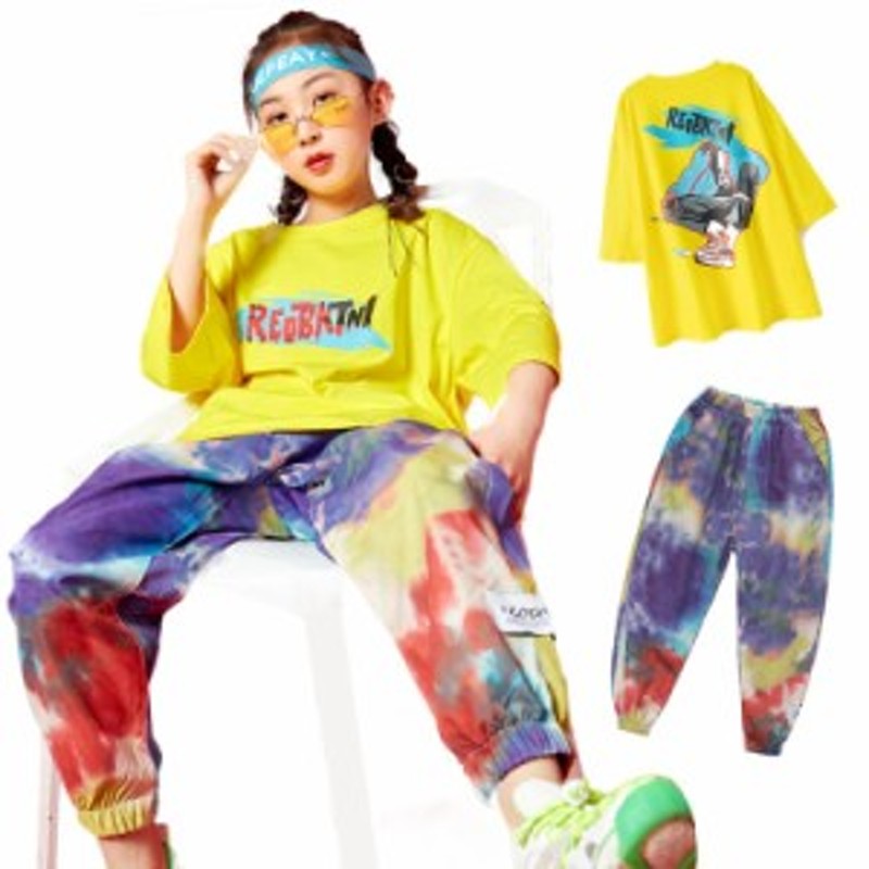 キッズ ダンス 衣装 上下 子供服 ヒップホップ キッズダンス衣装 セットアップ 派手 ファッション hiphop tシャツ パンツ おしゃれ  k-pop LINEショッピング