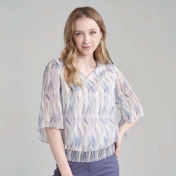 CLL巧玲瓏 水波紋雪紡飛袖上衣 6643013