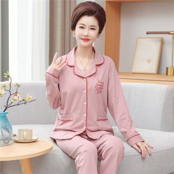 莫代爾棉睡衣女春夏季長袖中年媽媽款秋季薄款中老年人家居服套裝