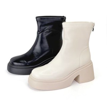 Robinlo 俐落個性激瘦厚底短靴素面靴 ICEY 奶油白/個性黑