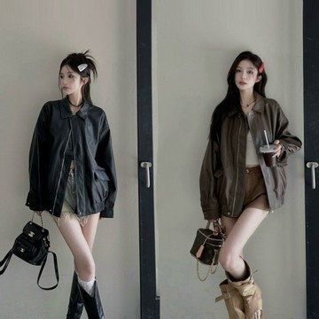 𝐆𝐑𝐀𝐂𝐈𝐄𝐋𝐎 | 現折200 | 美拉德辣妹 復古甜心 兩色皮外套 早春外套 寬鬆外套 女生外套