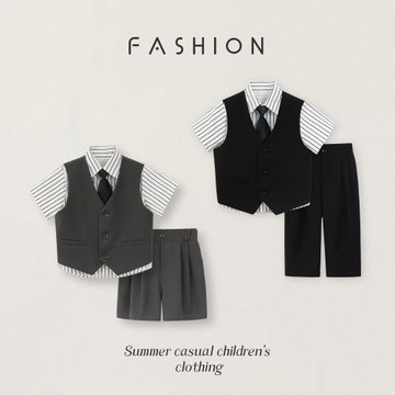 兒童西裝男童春夏休閑帥氣馬甲套花童周歲禮服男孩主持攝影演出服