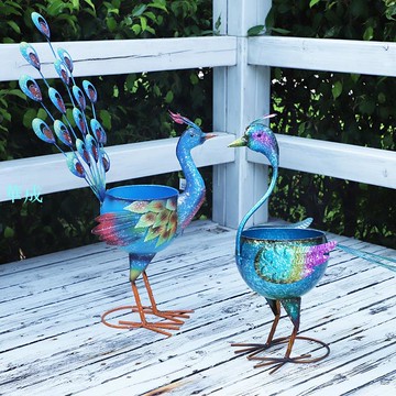 孔雀花園庭院動物雜貨擺件花盆架戶外陽臺美式鄉村裝飾鐵藝北歐