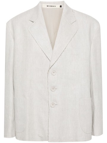 MISBHV - single-breasted raw-cut blazer - men - Linen/Flax/Cotton/Polyurethane - L - Grey
