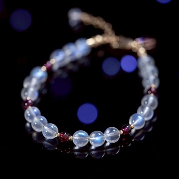 奶油體月光石|石榴石14KGF天然水晶手鏈|客製化禮物