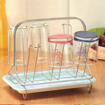 創意達人皇家拿鐵不銹鋼6入杯架附滴水盤-1入組