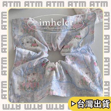 🔥臺灣出貨🔥可開發票✅輕飾時光甜妹風貓咪玫瑰印花刺繡方巾~ins溫柔手作卡通大腸髮圈發繩新款女