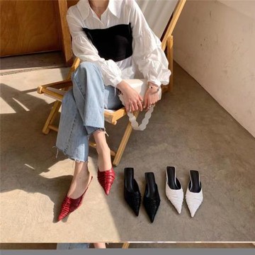 韓風來襲 |2021早秋 share新品/ 法式浪漫 細跟尖頭褶皺半拖