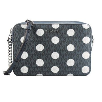 Michael Kors JET SET ITEM圓點圖騰美型防刮斜背包(藍)