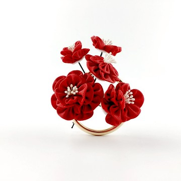 Kaika Ato / 山茶茶-紅-五件組 / つまみ細工 花簪