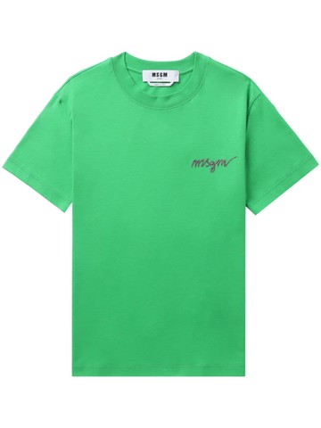 MSGM - logo-embroidered cotton T-shirt - women - Cotton - S - Green