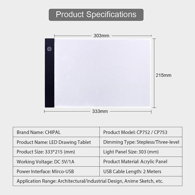 LED ライト パッド A4 描画 タブレット グラフィック 書き込み デジタル トレーサー ボックス ボード ダイヤモンド 塗装 スケッ