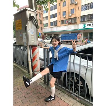 Pumpkin/韓國小眾克萊因藍長袖襯衣女潮上衣顯白顯瘦oversize襯衫