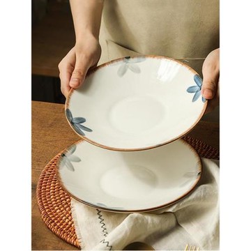 陶瓷牛排餐盤日式復古餐具早餐盤套裝盤子家用圓形8寸牛扒淺菜盤