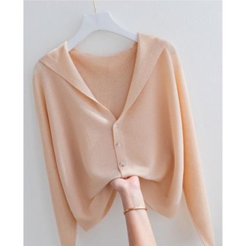 冰絲針織開衫女搭配裙子坎肩防嗮罩衫寬松薄款帶帽子披肩外套上衣