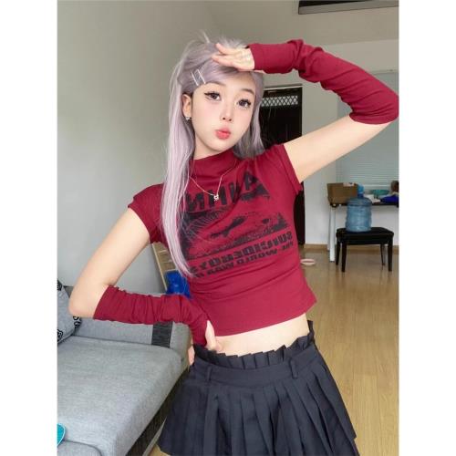 新年會紅色爵士kpop女團短款熱辣上衣美式jazz跳舞演唱會穿搭服裝