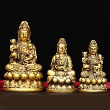 銅坐蓮花觀世音送子祈福保平安客廳家居供奉純銅送子觀音菩薩佛像
