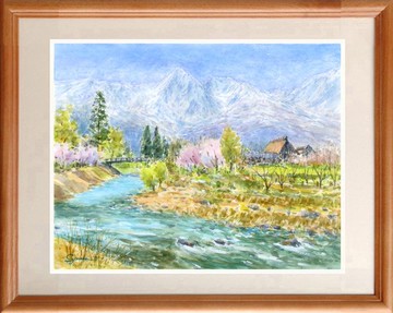 訂製原創水彩畫信濃北部的晚春