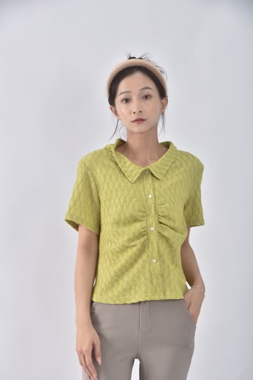 (L) muura質感格紋綠色短袖上衣