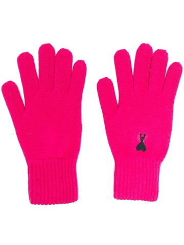 AMI Paris - logo-embroidered merino gloves - unisex - Merino - 8 - Pink