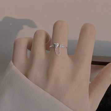 免運🔥甜美愛心流蘇戒指女韓版時尚個性氣質精緻開口指環食指戒潮銀飾 戒指 開口戒指 女生戒指 單身戒指 尾戒 飾品