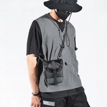 潮牌機能手機包男女斜挎包潮ins休閑斜跨腰包豎款防水迷你小包包