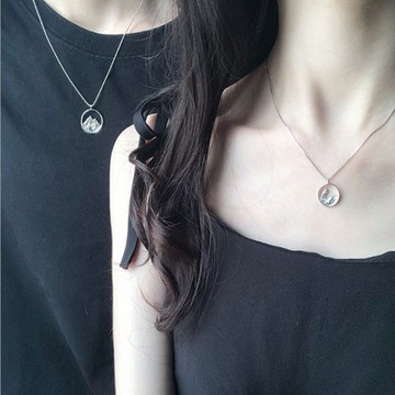 海誓山盟情侶項鏈一對純銀可刻字男女款定制異地戀信物吊墜送女友