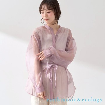 earth music&ecology 透明感腰際綁帶設計襯衫(01000031200)