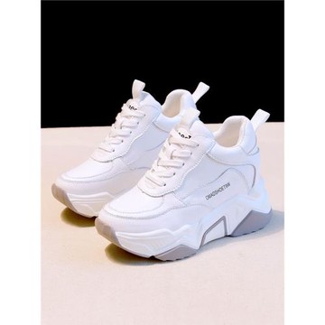 真皮小白鞋女內增高2024新款春季百搭休閑8cm增高厚底炸街老爹鞋