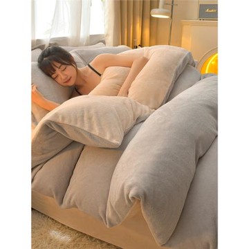 加厚牛奶絨四件套冬季雙拼色床品笠被套罩床單雙人珊瑚法蘭絨套件