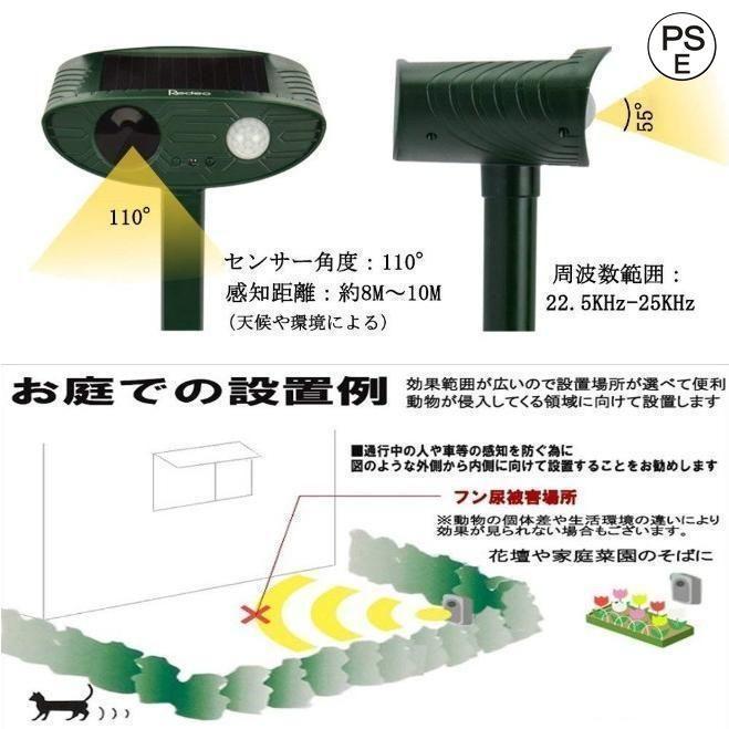 猫よけ 超音波 ソーラー 充電 動物撃退器 猫除け センサー ライト 猫対策 猫退治 猫撃退 猫よけグッズ カラスよけ 害獣撃退 野良猫 糞尿対策 鳥獣対策 2個セット