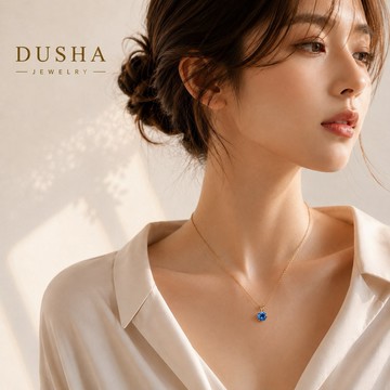 𝐃𝐔𝐒𝐇𝐀.𝐬𝐭𝐞𝐞𝐥︴純鋼項鍊 璀璨之星玫瑰金淺筆藍彩鑽鎖骨項鏈－杜莎鋼飾