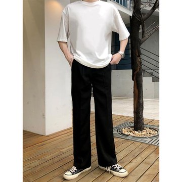 UPTREND 松緊腰垂感直筒西褲男寬松休閑百搭闊腿拖地褲子秋冬加絨