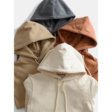 重磅加厚春秋季復古男式純棉連帽衛衣寬松純色運動日系衣套頭外套