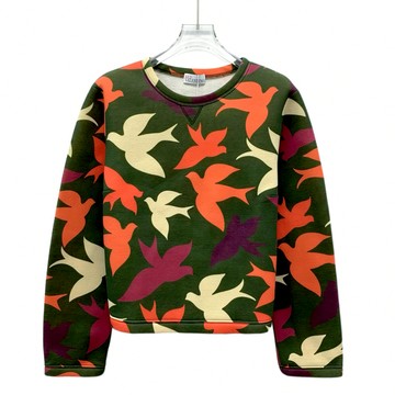 (L) valentino質感棉質印花圓領綠色長袖上衣