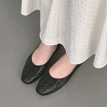 小菱格編織平底鞋-黑橄欖。波波娜拉 Bubble Nara。NA448-60