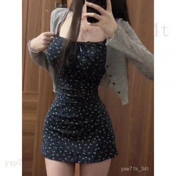 韓係碎花連衣裙 針織開衫上衣  吊帶裙 兩件套女 薄款防曬開衫 收腰裙 碎花洋裝 吊帶連衣裙 吊帶裙