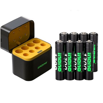 iNeno 1.5V鋰電池 1300mWh 4號8入 搭配AI隨身收納盒充電器(3號4號各4槽)